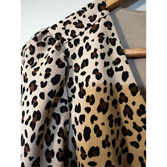 J Crew Women’s Size 0 Button Front A Line Midi Dress Tan Black Leopard Print - Picture 9 of 12